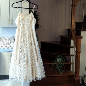 Textured mesh lace up midi dress